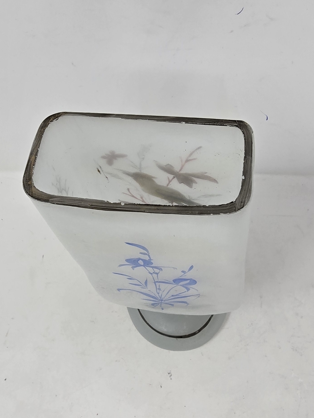 Vtg 1970s white satin glass vase square nature Chinese Japanese oriental - Picture 6 of 9